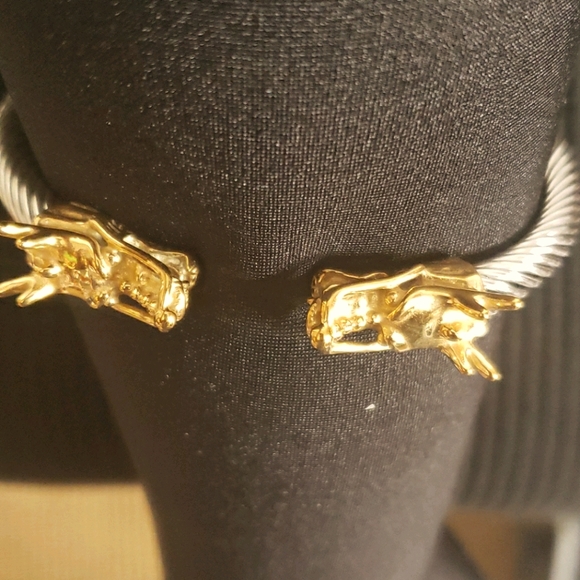 Two-Tone Dragon Heads Stainless Steel Bangle - Picture 2 of 7